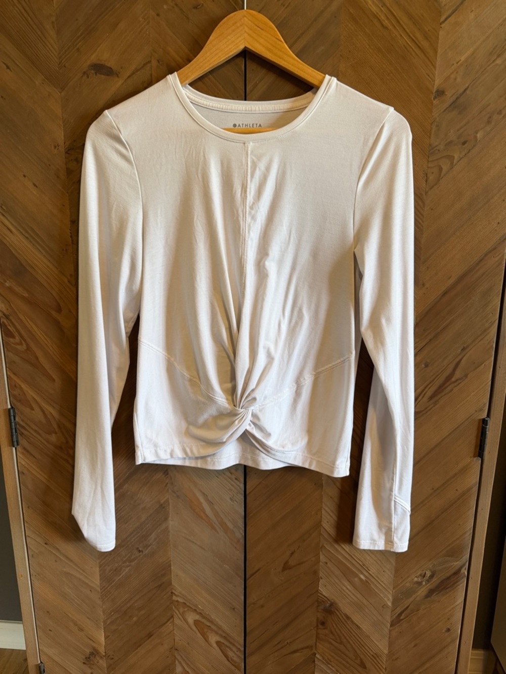 Athleta Cream Long-Sleeve Twist-Knot Top